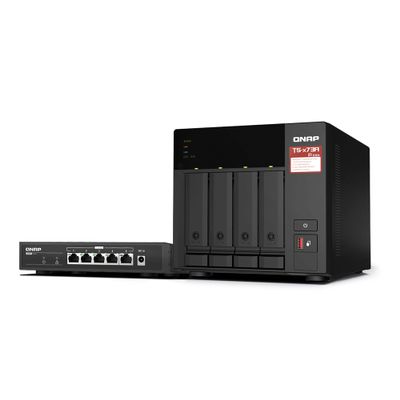 QNAP TS-473A 4-Bay AMD Ryzen Quad-Core 2.5GbE NAS with QSW-1105-5T 5-Port 2.5GbE Unmanaged Switch (TS-473A-SW5T-US)