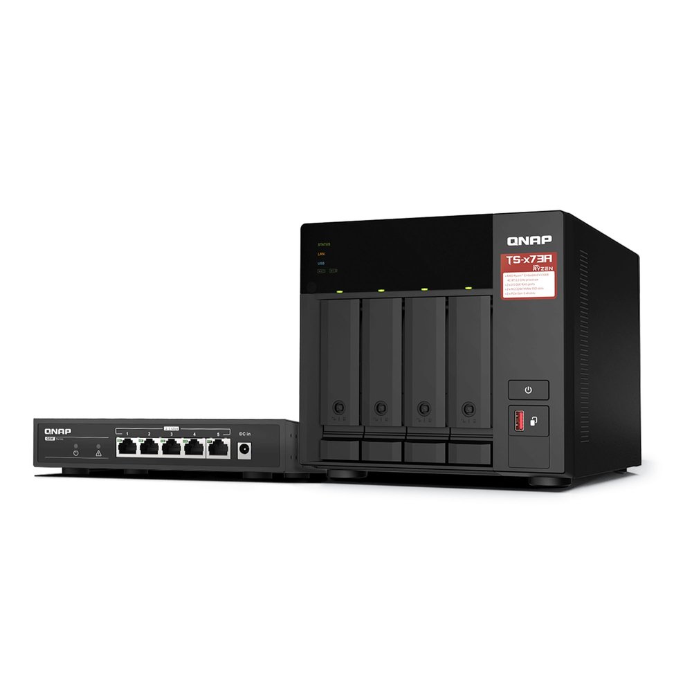 QNAP TS-473A 4-Bay AMD Ryzen Quad-Core 2.5GbE NAS with QSW-1105-5T 5-Port 2.5GbE Unmanaged Switch (TS-473A-SW5T-US)