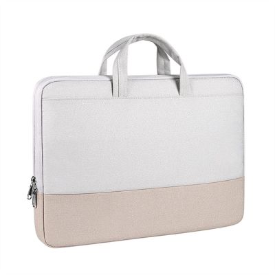 Laptop and Tablet Bag 13.3 14.1-15.4 Laptop Bag Waterproof Polyester Color Block Notebook Handbag Lightweight Convenient Work Bag Business Travel Office (Color : Khaki and Grey, Size : 15.6-inch)