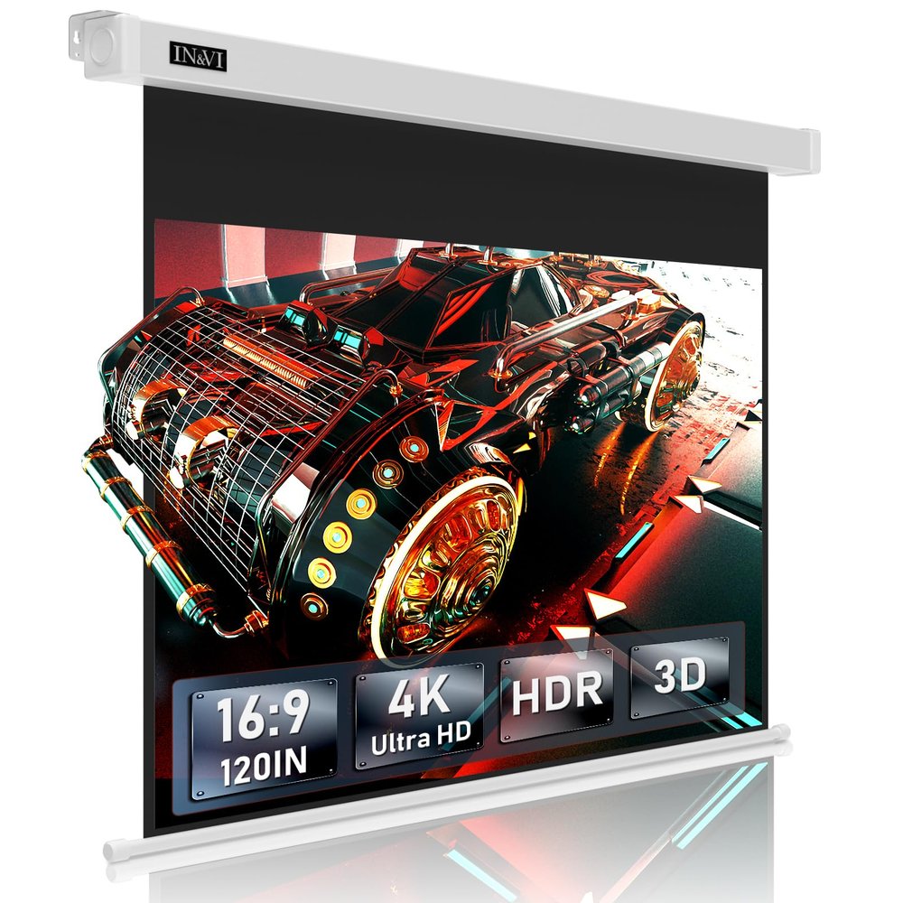 IN&VI Motorized Projector Screen,178Viewing Angle Electric ALR Movie Screen 4:3 4K HD for Home Theater Education Outdoor W/Remote Control and Wall/Ceiling Mount (Cine White 120 Inch/4:3)