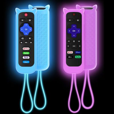 2 Pack Case for Roku Remote, Cover for Hisense/TCL Roku TV Steaming Stick/Express, Silicone Protective Controller Universal Replacement Sleeve Skin Glow in The Dark Purple Blue