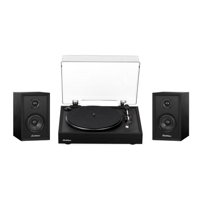 Electrohome Montrose, Upgradable Vinyl Record Player with Berkeley, Powered Bluetooth Bookshelf Speakers, 1" Tweeter & 3" Driver, for Warm Natural Sound, Black