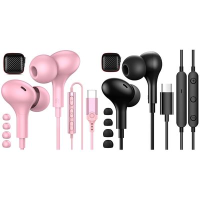 2-Pack USB C Headphones Wired Earbuds for iPhone 15 Pro Max Plus Samsung Galaxy S23 S22 S21 S20 Z Flip5 Fold5