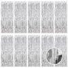 10 Pack Silver Foil Curtain Backdrop 3.2ft x 9.8ft Metallic Tinsel Foil Fringe Curtains Streamer Photo Booth Backdrop for Birthday Party Engagement Bachelorette Party Decorations (Silver) view 1