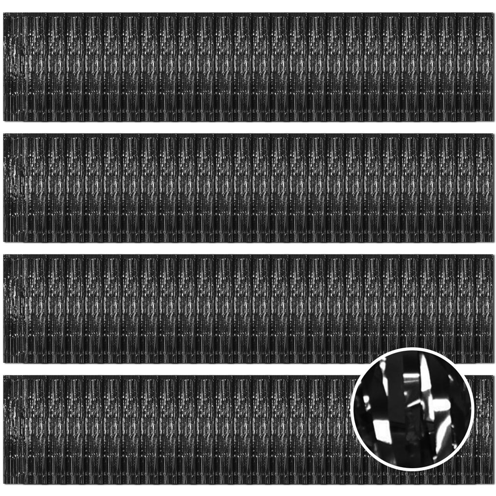 100 Pack Black Foil Fringe Backdrop Curtains 3.2ft x 8.2ft Black Tinsel Foil Fringe Curtains for Birthday Party Decorations Photo Booth Backdrop for Halloween Christmas New Year Holiday Decorations