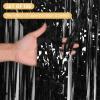 100 Pack Black Foil Fringe Backdrop Curtains 3.2ft x 8.2ft Black Tinsel Foil Fringe Curtains for Birthday Party Decorations Photo Booth Backdrop for Halloween Christmas New Year Holiday Decorations view 2