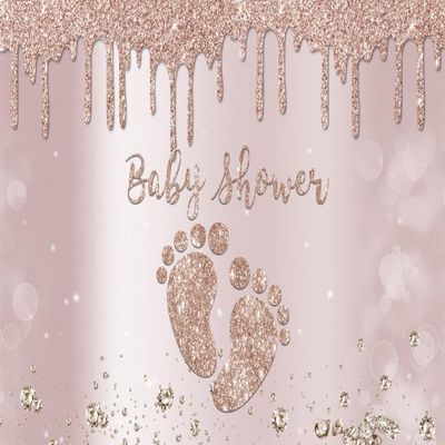 TTQYFNM 10x8ft Rose Gold Baby Shower Backdrop Pink Dripping Glitter Silver Diamonds Little Feet Print Photography Background for Girls Baby Shower Party Decors Cake Table Banner Photo Booth Props