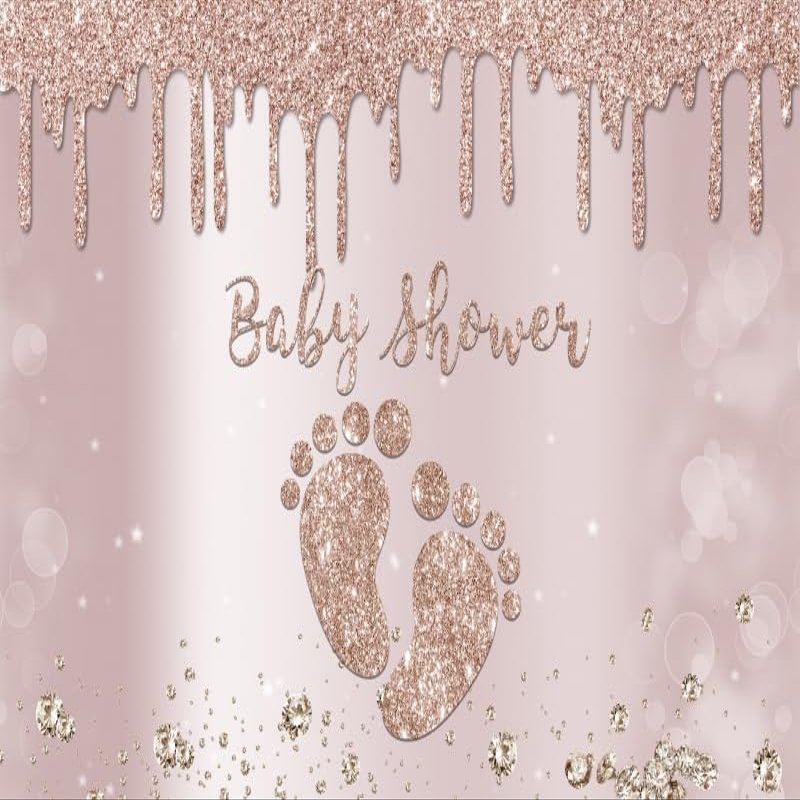TTQYFNM 10x8ft Rose Gold Baby Shower Backdrop Pink Dripping Glitter Silver Diamonds Little Feet Print Photography Background for Girls Baby Shower Party Decors Cake Table Banner Photo Booth Props