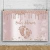 TTQYFNM 10x8ft Rose Gold Baby Shower Backdrop Pink Dripping Glitter Silver Diamonds Little Feet Print Photography Background for Girls Baby Shower Party Decors Cake Table Banner Photo Booth Props view 2