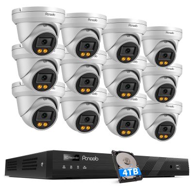 PANOOB 16 Channel Security Camera System 4K, 12x 8MP Wired IP Dome PoE Camera, Spotlight Color Night Vision, Human Vehicle Detection, Built-in Mic, Remote Access, 4K 16CH NVR 4TB HDD, PD93BA1216-8MD