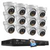 PANOOB 16 Channel Security Camera System 4K, 12x 8MP Wired IP Dome PoE Camera, Spotlight Color Night Vision, Human Vehicle Detection, Built-in Mic, Remote Access, 4K 16CH NVR 4TB HDD, PD93BA1216-8MD view 1