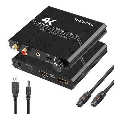 SDKDZKG 2.0 Audio Extractor, 4K HDMI Audio Converter to HDMI + Optical Spdif Toslink + 3.5mm Stereo + RCA L/R with Volume Control Support 4K@60Hz HDCP 2.2 HDR 3D YUV 4:4:4