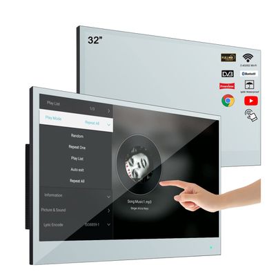 Soulaca 32 inch Full Touchscreen Magic Mirror LED TV IP66 for Bathroom Waterproof Bluetooth WiFi Television ATSC DTV Tuner Spa Kitchen Use 12V DC