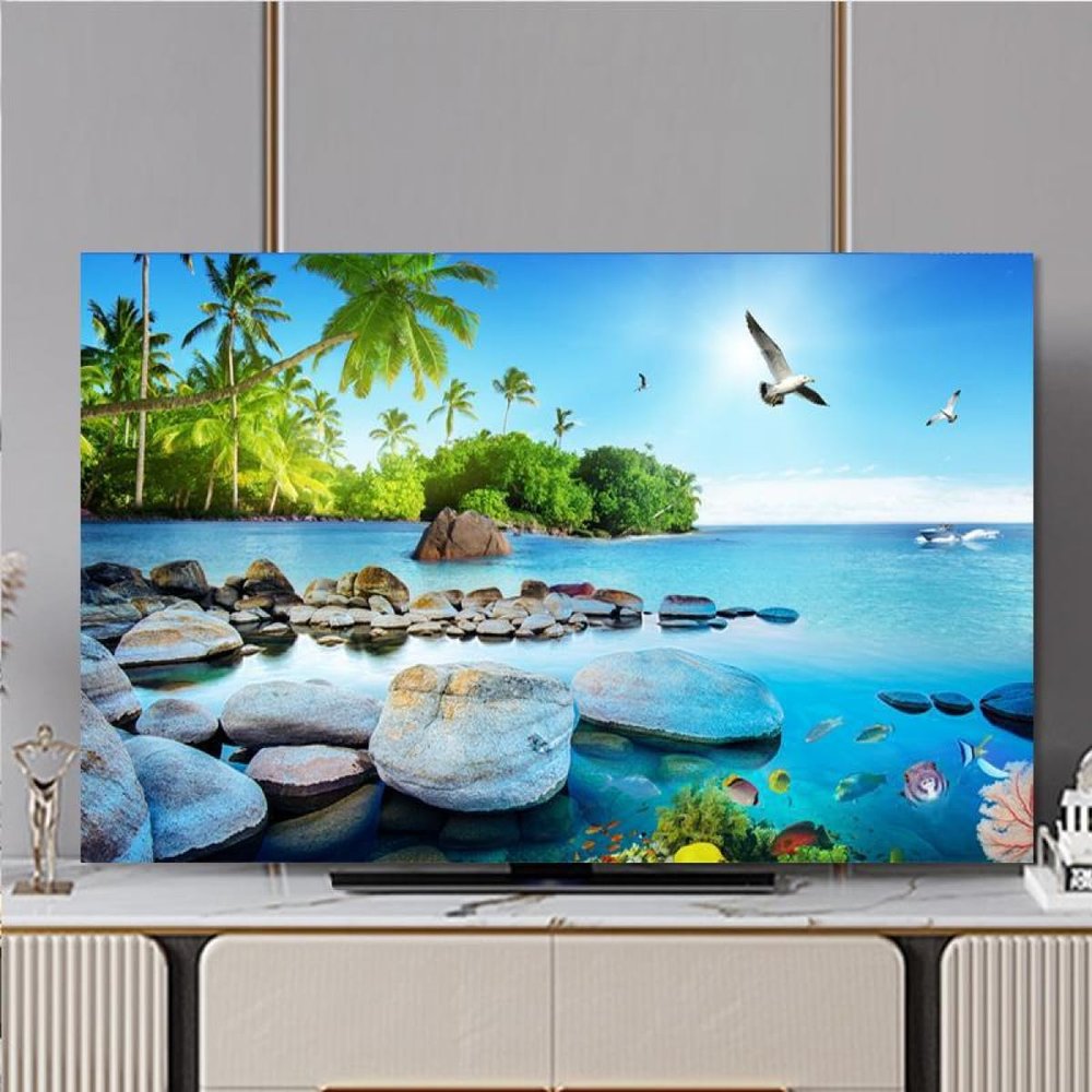 TV Cover Indoor TV Dust Cover Seaside Scenery Printing TV Dust Cover TV/Computer Dustproof Sunproof Display Protect Fabric Home Textile Protective Cover Hanging Curved Screen Desktop Screen Universal