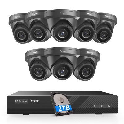 PANOOB 8 Channel Security Camera System PoE, 8X Wired IP Dome Turret PoE Camera for Indoor Outdoor, Remote Playback 24/7 Recording, Human Detection, Built-in Mic, 4K 8CH NVR 2TB HDD, PD93A30808-5M