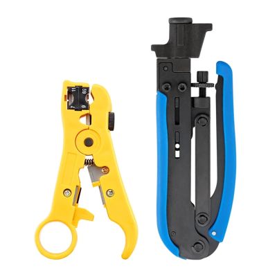 Coaxial Cable Crimping Pliers Set Wire Stripping Tool Kit RG6/RG59 TV Cold Compression F Connectors Crimper Tools (Color : 1KT-58)