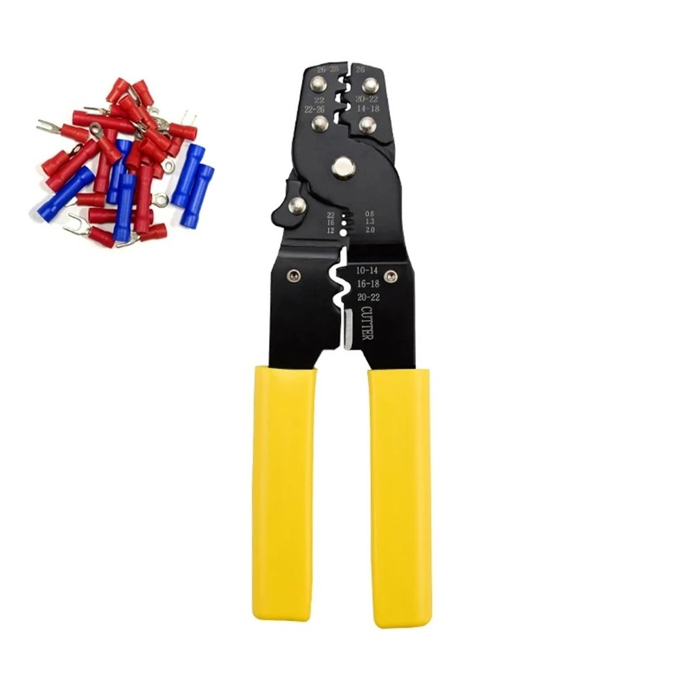 Agiiman Crimping Tool Multifunctional Crimper Stripper Cutter 10-26AWG Terminal Crimp Hand tool Bare&Normal Terminal (Color : Plier Set)
