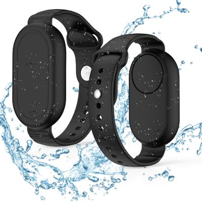 FGERWZ2 Pack for Samsung Galaxy Smart Tag 2 Bracelet, Soft Silicone Case SmartTag 2 Holder Hidden Wristband Waterproof Full Cover Watch Band for Toddler Child Elderly (Black+Black)