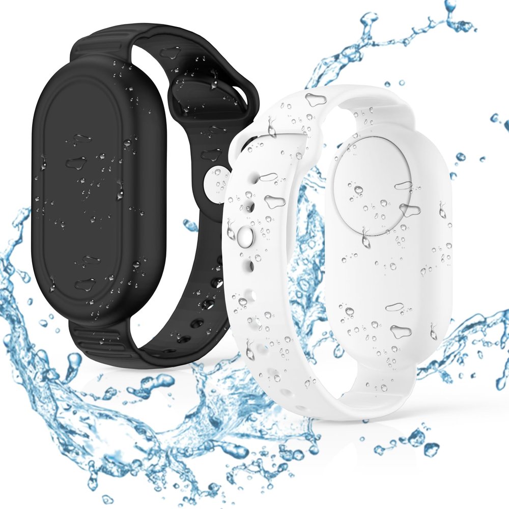 FGERWZ2 Pack for Samsung Galaxy Smart Tag 2 Bracelet, Soft Silicone Case SmartTag 2 Holder Hidden Wristband Waterproof Full Cover Watch Band for Toddler Child Elderly (Black+White)