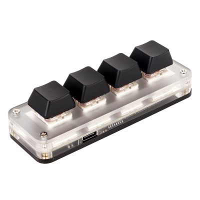 ASHATA Mini Macro Mechanical Keyboard Gaming Keypad, Red Switch Macro Keyboard, Customized Knobs Customized Shortcut Keys USB Mini Keypad for Desktop PC (4 Keys)