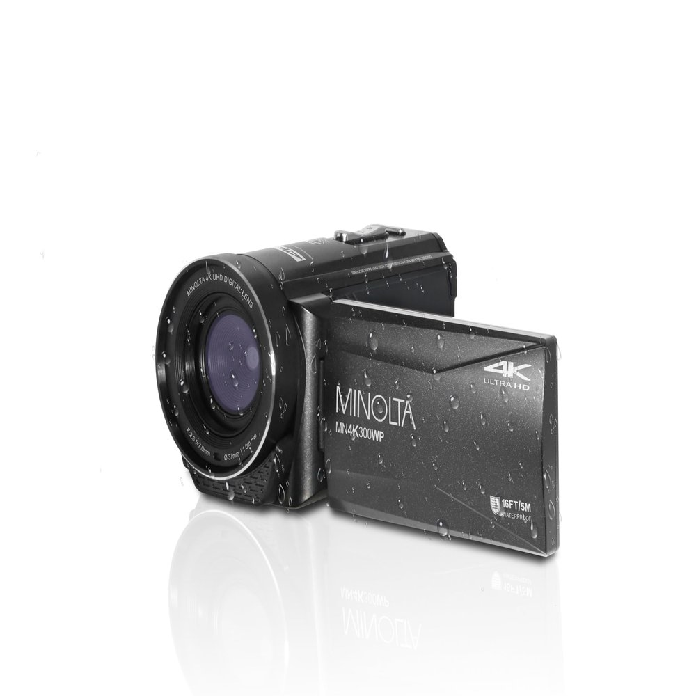Minolta MN4K300WP 4K Waterproof Camcorder, 56MP, 18X Zoom (Black)