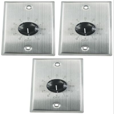 Rockville VOL70200 SS (3) 200-Watt 70V Stainless Steel Wall Volume Control Zone Controllers, Single Gang, Detachable Euro-Block Terminal Connectors, 3-Piece