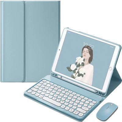 HENGHUI Keyboard Mouse for Galaxy Tab S6 Lite 10.4 inch 2024/2022/2020, Bluetooth, 2021 Round Key Color Keyboard, Wireless Detachable BT Keyboard Case, MistyBlue