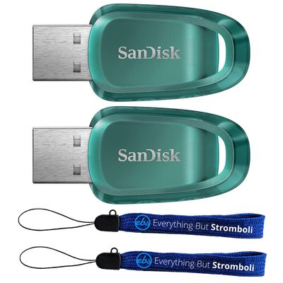 SanDisk Ultra Eco USB 3.2 Flash Drive 2-Pack 64GB Gen 1 USB-A High Performance Thumb Drive for Computers, Laptops, Desktops 100MB/s (SDCZ96-064G-G46) Bundle with (2) Everything But Stromboli Lanyards