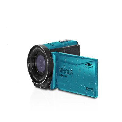 Minolta Waterproof Camcorder  4K Ultra HD Video, 56MP Photos, 18X Zoom, 3-inch LCD Screen, Time Lapse, Loop Recording, Photo Burst, Anti-Shake, Webcam Mode, HDMI/USB (Blue)