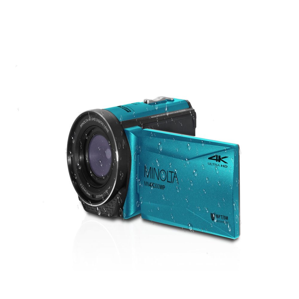 Minolta Waterproof Camcorder 4K Ultra HD Video, 56MP Photos, 18X Zoom, 3-inch LCD Screen, Time Lapse, Loop Recording, Photo Burst, Anti-Shake, Webcam Mode, HDMI/USB (Blue)