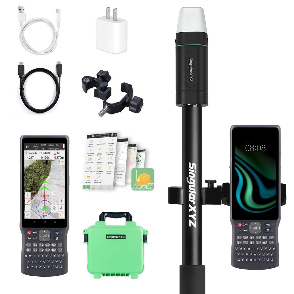 RTK GNSS Survey Equipment with Network RTK Rover, Handheld Controller and Survey Software, GNSS RTK GPS with 60 Tilt and Built-in IMU, for Construction and Geodetic or Land Survey Layout Planning