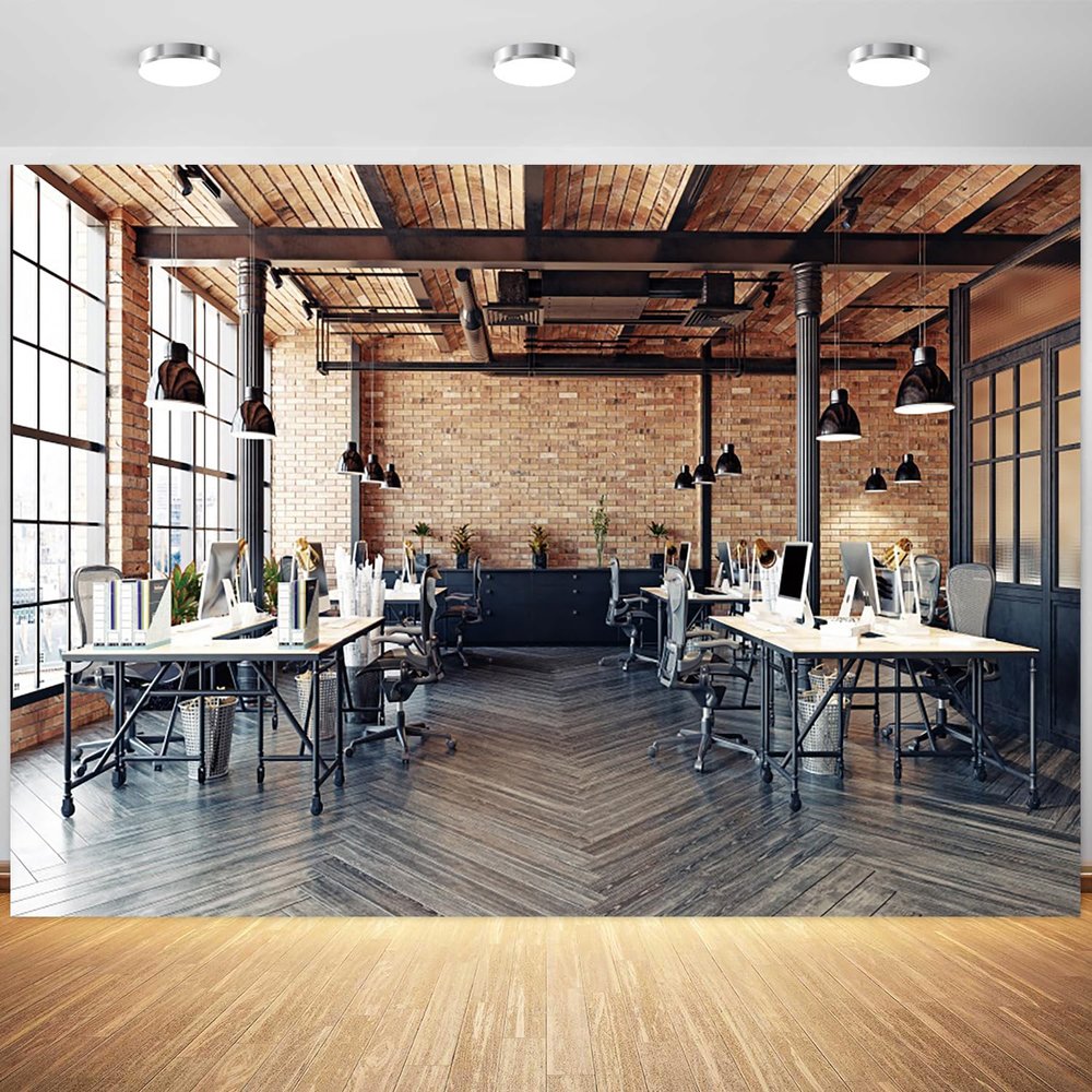 10x6.5ft Office Backdrop Modern Office Interior Red Brick Wall Photography Background Virtual Home Office Video Banner Indoor Decorations Supplies Photo Booth Props