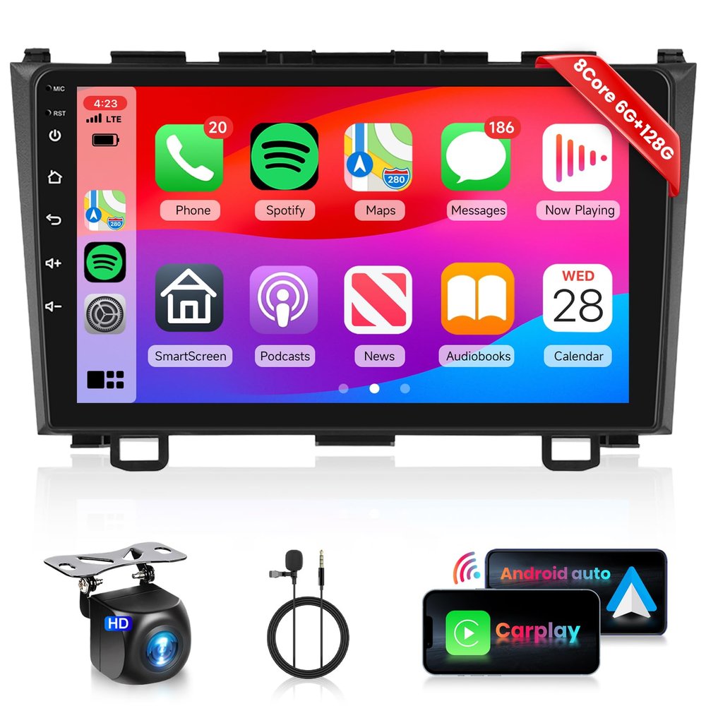 8Core 6G+128G Radio for Honda CRV 2007-2011Car Stereo with 9inch 1280X720P IPS Touchscreen Wireless CarPlay Android Auto 5.0Bluetooth GPS RDS/FM 46EQ DSP 59UIs MirrorLink 5GhzWiFi AHD Backup Camera