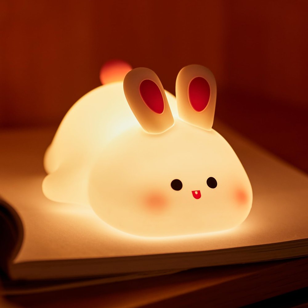 Beszeith Big Face Rabbit Silicone Night Light for Kids,Cute Animal Lamp, Easter Rabbit,Gifts Dimmable Light up Bunny, Nursery Night lamp,Rechargeable Bunny Nightlight, Bedside Lamp for Breastfeeding