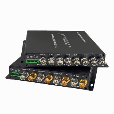 4CH Mini HD-SDI Fiber Converter Support Loop Output, 1080P@30Hz HD-SDI Fiber Extender with 1Ch Backward RS485 and 4Ch Tally, Up to 20km Over Single-Mode FC Fiber