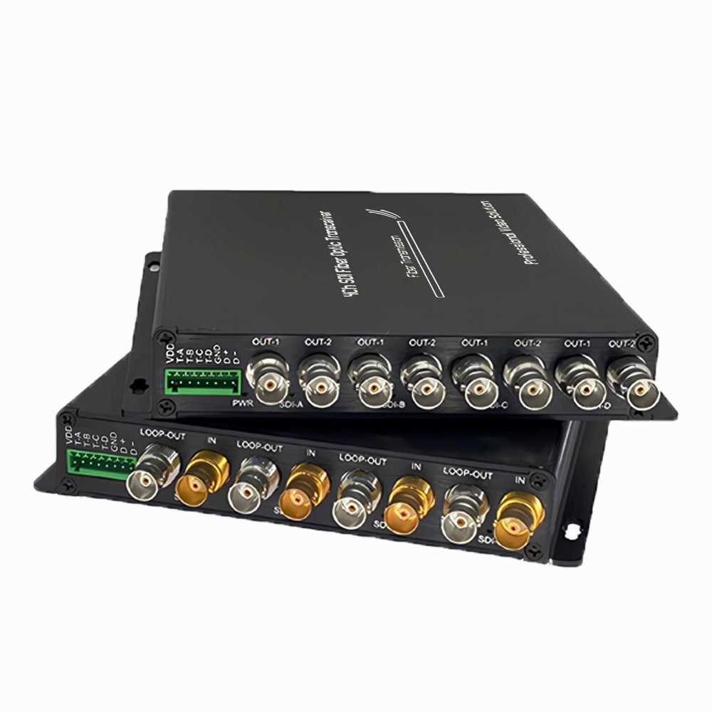 4CH Mini HD-SDI Fiber Converter Support Loop Output, 1080P@30Hz HD-SDI Fiber Extender with 1Ch Backward RS485 and 4Ch Tally, Up to 20km Over Single-Mode FC Fiber
