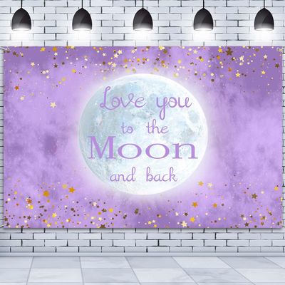 QICAIYUN Love You to The Moon and Back Backdrop Purple Background Stars and Moon Background Adults Newborn Kids Birthday Party Decorations Baby Shower Portrait Backdrop YUNTKYC003