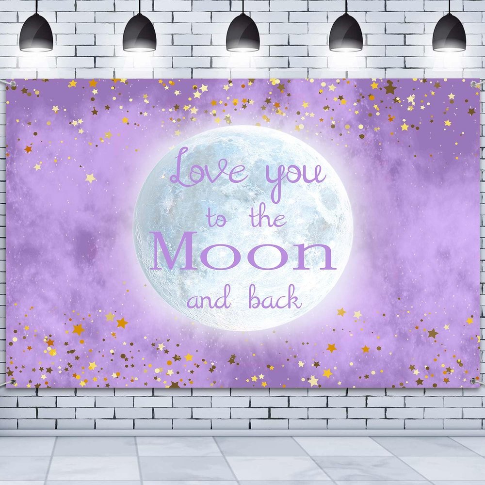 QICAIYUN Love You to The Moon and Back Backdrop Purple Background Stars and Moon Background Adults Newborn Kids Birthday Party Decorations Baby Shower Portrait Backdrop YUNTKYC003