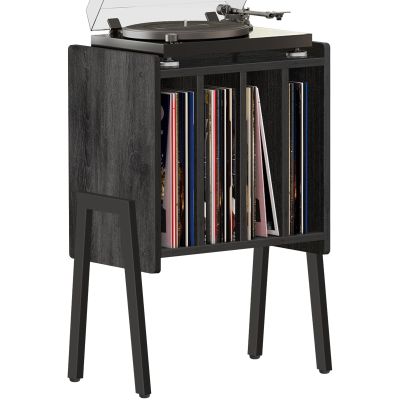 TUTOTAK End Table with Vinyl Holder Display Shelf, Record Player Stand, Record Storage Table, Side Table, Turntable Stand, Nightstand, Charcoal Grey TB01BY045