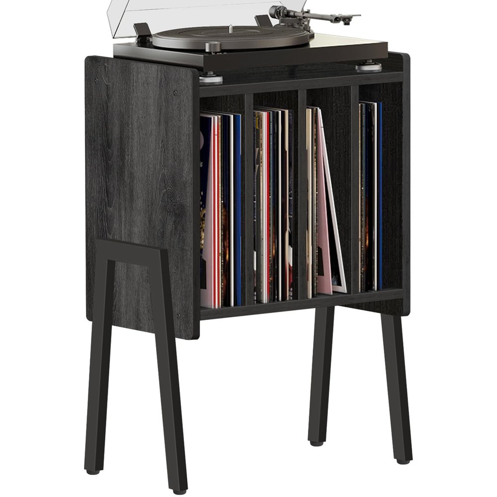 TUTOTAK End Table with Vinyl Holder Display Shelf, Record Player Stand, Record Storage Table, Side Table, Turntable Stand, Nightstand, Charcoal Grey TB01BY045