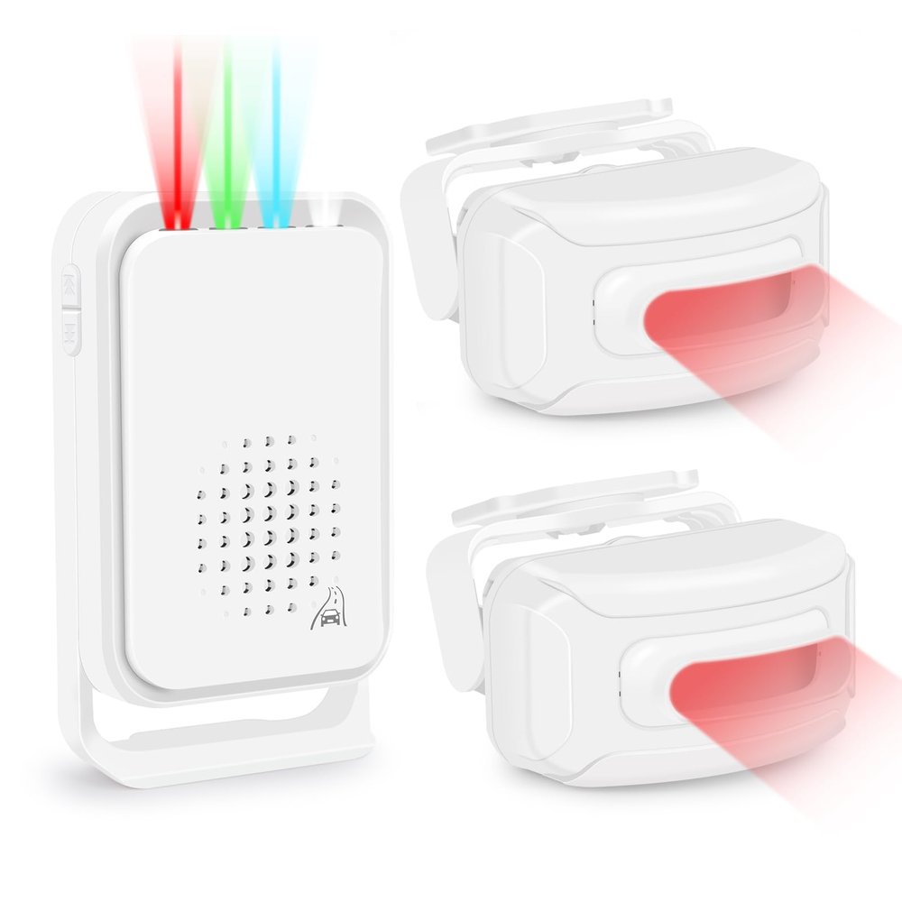 GREENCYCLE Motion Sensor Alarm Indoor Outdoor, Motion Detectors, Wireless Driveway Alarm, Home Security Alarm System- LED Indicates Infrared PIR Motion Sensed Protect Property -1 Receiver 2 Sensors