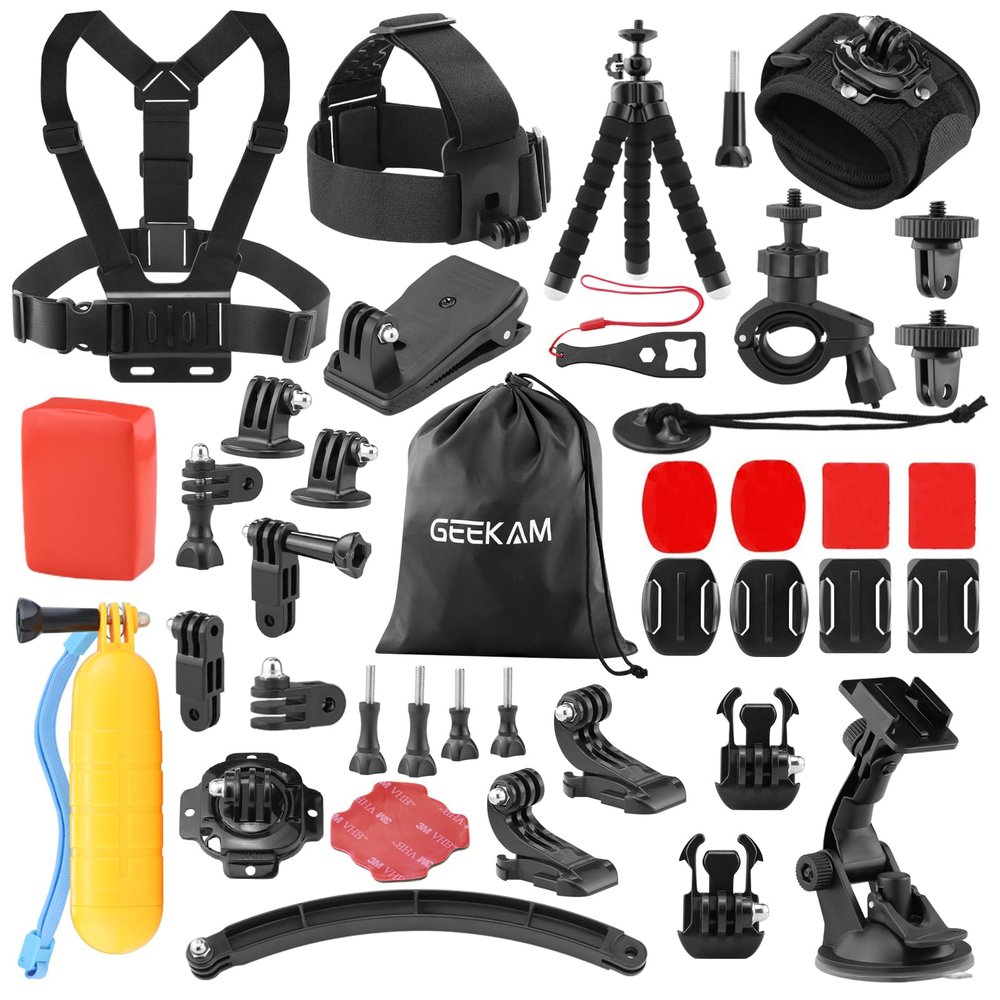 GeeKam Action Camera Accessories Kit - Compatible for GoPro, AKASO, Campark, Crosstour, APEMAN, COOAU, Apexcam, SJCAM, SJ4000 and Waterproof Underwater Sports Camera