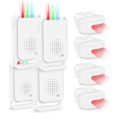GREENCYCLE 4PK Motion Dectectors, Outdoor Motion Sensor Alarm, Wireless Driveaway Alarm, Home Security Business Detector Alert System, Infrared PIR Sensor, IP64 Waterproof, Long Range Protect Property