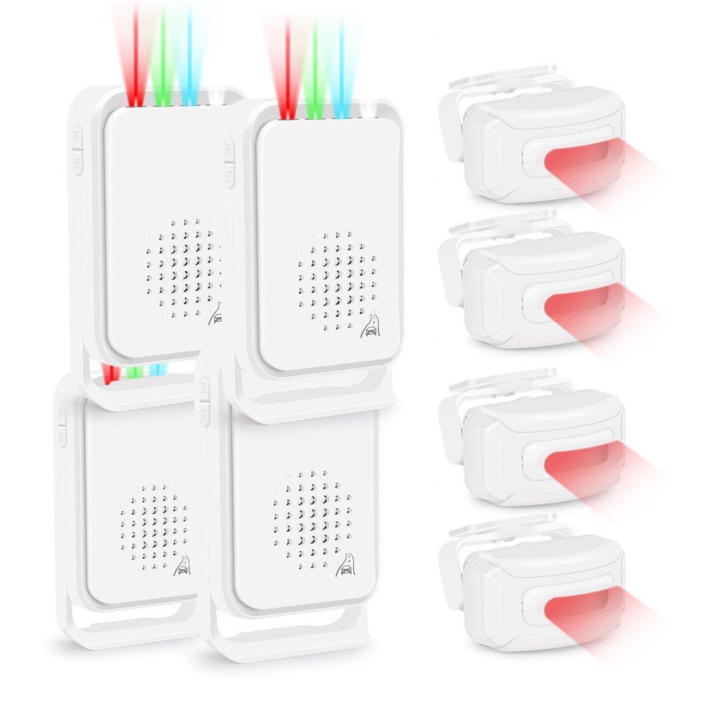 GREENCYCLE 4PK Motion Dectectors, Outdoor Motion Sensor Alarm, Wireless Driveaway Alarm, Home Security Business Detector Alert System, Infrared PIR Sensor, IP64 Waterproof, Long Range Protect Property