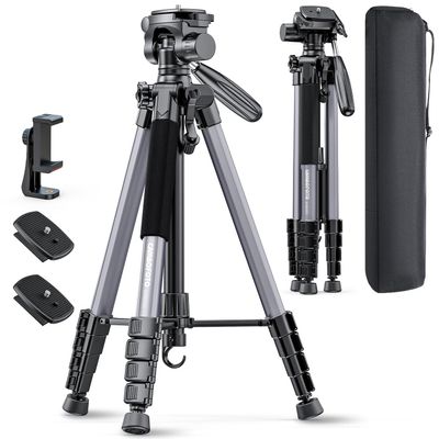 CAMBOFOTO 74 Aluminum Camera Tripod  HeavyDuty Professional Tripod Stand for DSLR & Mirrorless Cameras, Smartphones & GoPro  Lightweight Travel Tripod with 360 Pan Head & Phone Mount