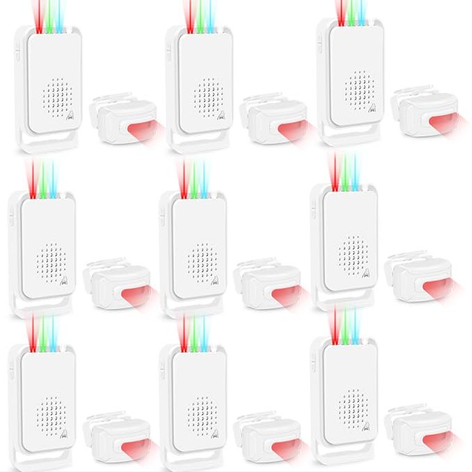 GREENCYCLE 9PK Motion Dectectors, Outdoor Motion Sensor Alarm, Wireless Driveaway Alarm, Home Security Business Detector Alert System, Infrared PIR Sensor, IP64 Waterproof, Long Range Protect Property