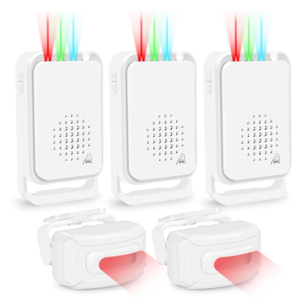 GREENCYCLE Motion Dectectors, Outdoor Motion Sensor Alarm, Driveaway Alarm Home Security Business Detector Alert System, Infrared PIR Sensor Waterproof Long Range Protect Property -3Alarms 2Sensors