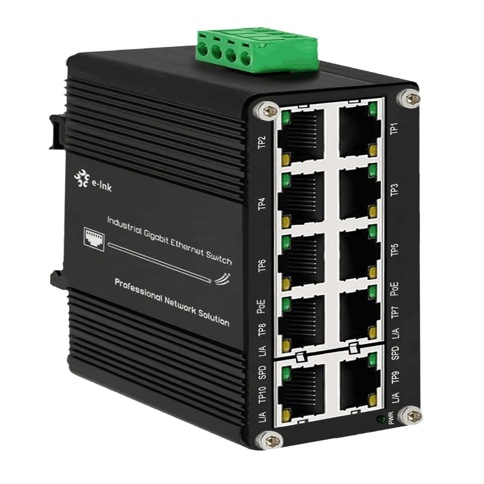 Mini Industrial 8-Port 10/100/1000T 802.3at PoE + 2-Port 10/100/1000T Din Rail Mount Compact Ethernet Switch, 48~57V DC Unmanaged Network Switch 20Gbps Switching Capacity