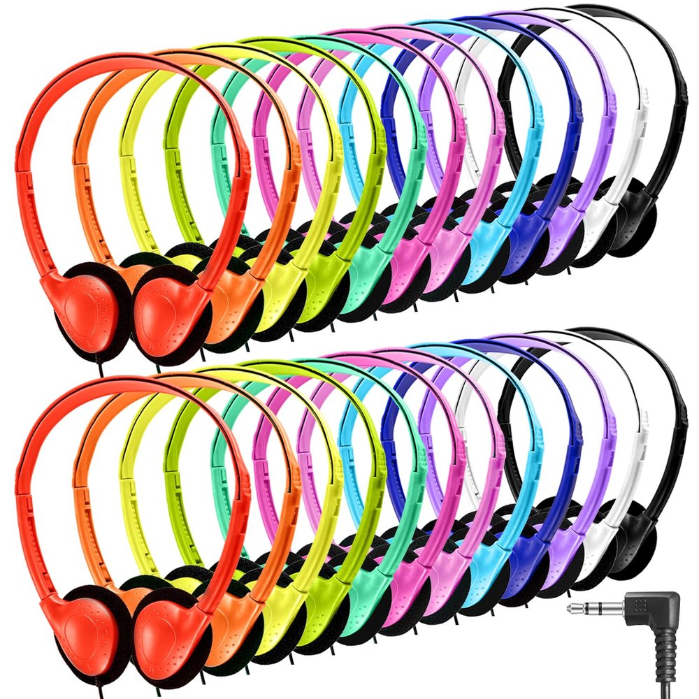 Yoley Classroom Headphones Bulk 54 Pack, Student On Ear Headsets, Comfy Swivel Earphones for Classroom, Library, School, Airplane, for Online Learning and Travel, Stereo Sound 3.5mm Jack (12 Colors)
