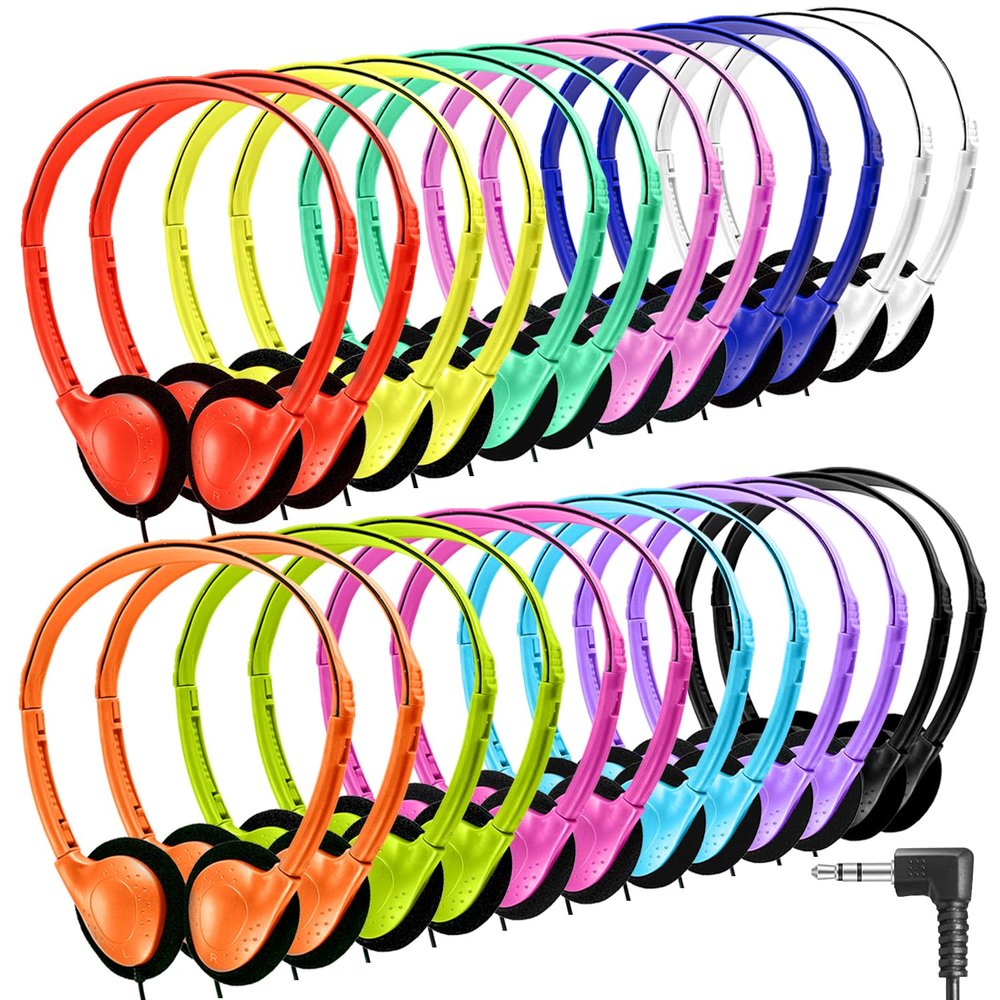 Yoley Classroom Headphones Bulk 100 Pack Class Set for School Students Kids and Adult -Sturdy Wired 3.5mm Plug (Mixed, 100 Pack)